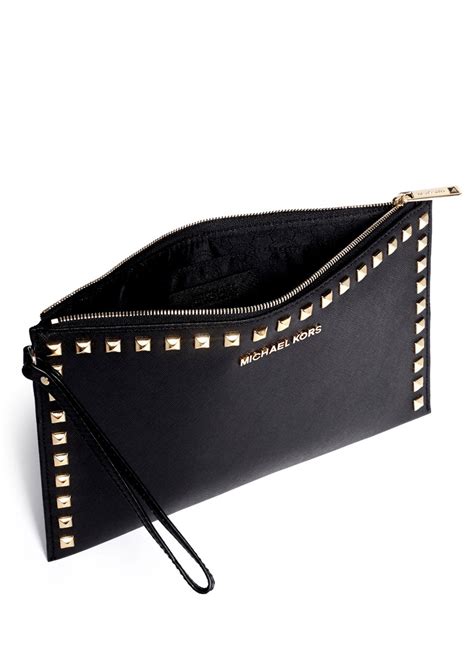 schwarze clutch michael kors|Michael Kors studded clutch.